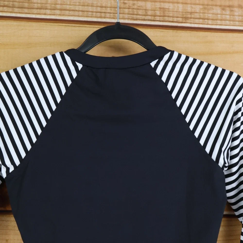 Apt. 9 Long Sleeve Swimsuit Top Girls Size M Black White Striped Stretch Comfort